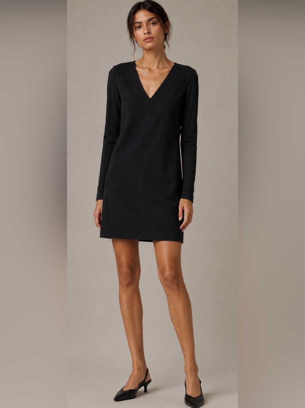 Helmut lang black short dress long sleeves vneck fully lined size Large R. 595